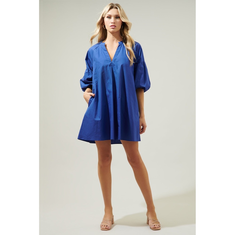Sugarlips Check Mate Puff Sleeve Shift Dress Ruffle Mini Small Coastal Nautical